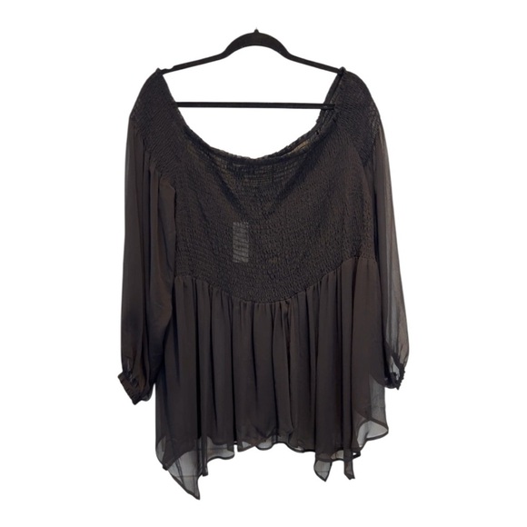 Love & Legend Black Sheer Long Sleeve Smocked Off the Shoulders Blouse Size 20 - Picture 1 of 15